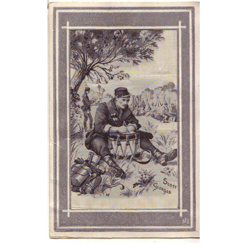 n°18255 - Carte Brodée Tissée Soie - Scott Georges - Militaire écrivant en s'appuyant sur son tambour