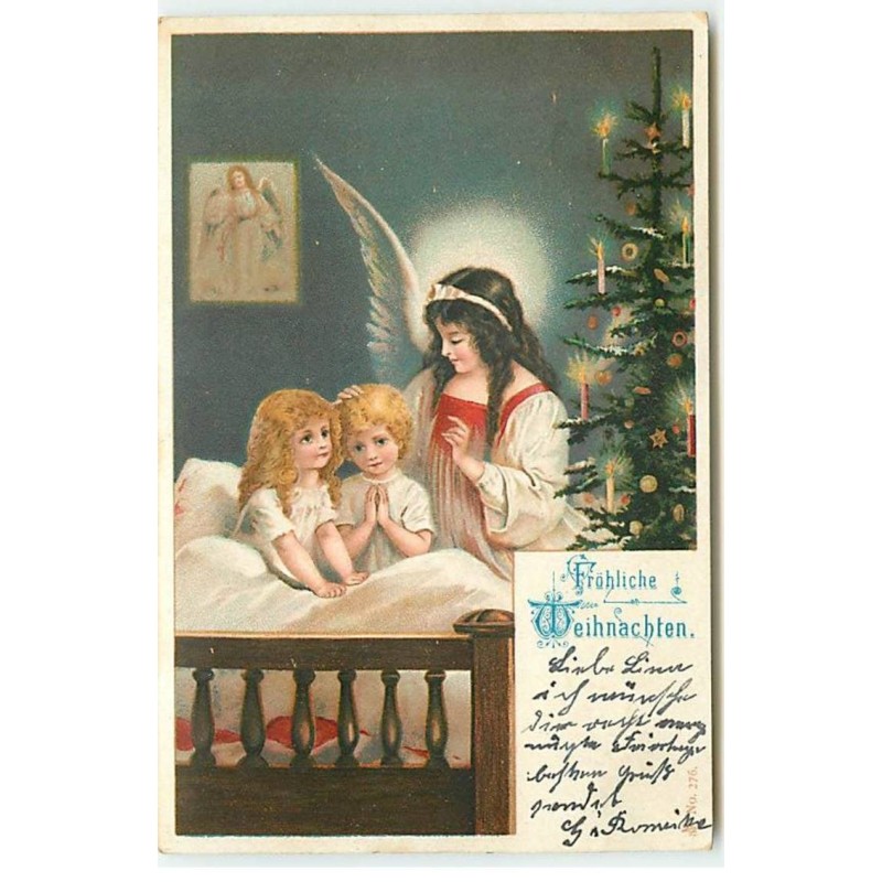n°18271 - Fröhliche Weihnachten - Ange gardien bordant deux enfants