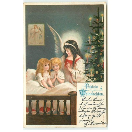 n°18271 - Fröhliche Weihnachten - Ange gardien bordant deux enfants