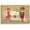 n°18278 - Carte Gaufrée - Clapsaddle - My Valentine think of Me - Enfants tenant une guirlande de coeurs