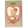 n°18279 - Carte Gaufrée - Love's token - Ange au milieu d'un coeur de fleurs