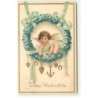n°18281 - Carte Gaufrée - To my valentine - Ange au milieu d'une couronne de myosotis