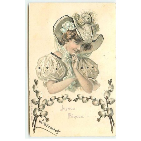 n°18285 - Carte Gaufrée avec paillettes - Joyeux Pâques - Jeune femme