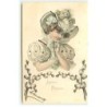 n°18285 - Carte Gaufrée avec paillettes - Joyeux Pâques - Jeune femme