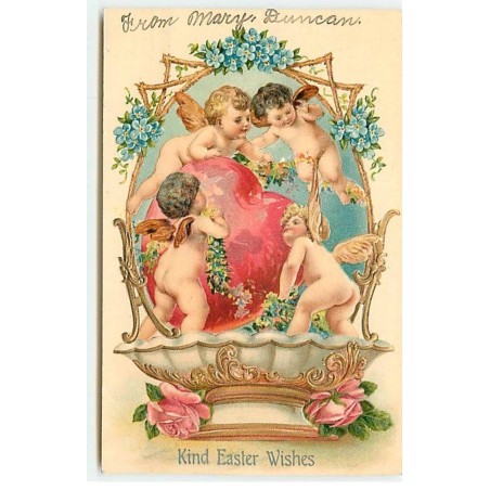 n°18287 - Carte Gaufrée - Kinf Easter Wishes - Anges autour d'un coeur