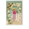 n°1829 - Carte Gaufrée - Noël - Angelot avec habit en tissu