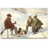 n°18292 - H. Preeh - Trois chasseurs assis avec un teckel au milieu de la neige