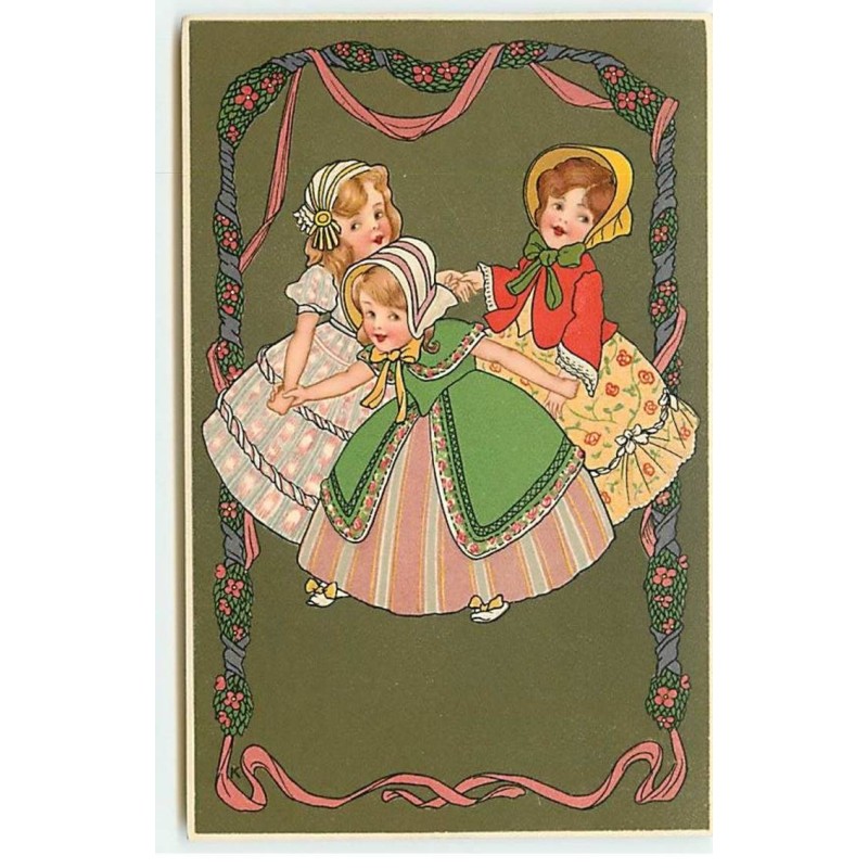 n°18293 - Meissner - Trois fillettes se tenant par les mains