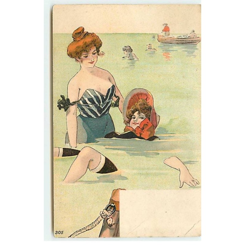 n°18315 - Jeunes femmes dans la mer - Baigneuse