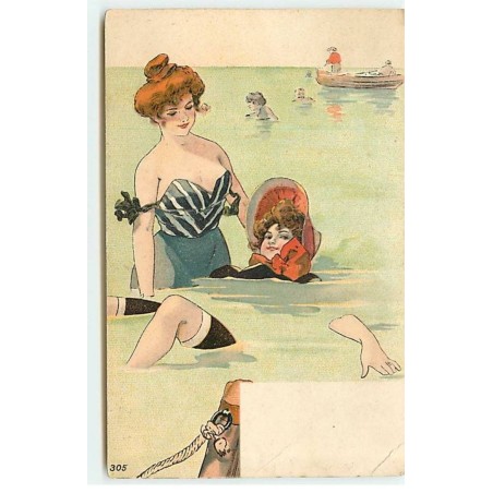 n°18315 - Jeunes femmes dans la mer - Baigneuse