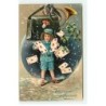 n°18319 - Carte Gaufrée - Heureuse Année - Un garçon avec des lettres