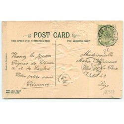 n°18327 - Carte Gaufrée - Joyeuses Pâques - Fillette rencontrant un garçon portant des lièvres