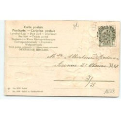 n°18328 - Carte Gaufrée - Joyeuses Pâques - Fillette regardant une poule et des poussins manger