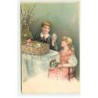 n°18329 - Carte Gaufrée - Jeunes gens près d'un panier rempli d'oeufs