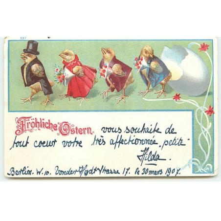 n°18332 - Fröhliche Ostern - Défilé de Poussins habillés