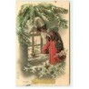 n°18336 - Carte Gaufrée - Joyeux Noël - Père Noël regardant par une fenêtre
