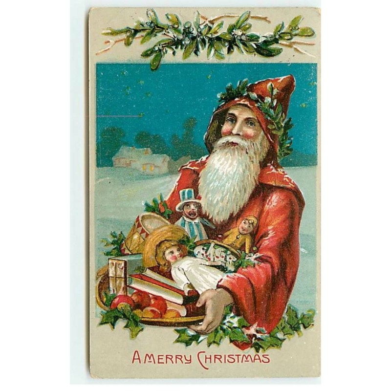 n°18339 - Carte Gaufrée - A Merry Chirstmas - Père Noël portant des jouets