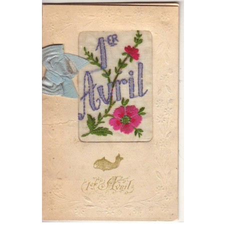n°18352 - Carte Brodée Livret - 1er Avril - Fleurs
