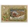 n°18376 - Carte Gaufrée - A Merry Christmas - Père Noël sur son traîneau