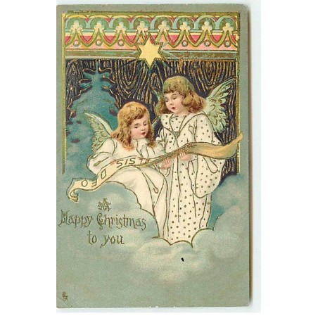n°18379 - Carte Gaufrée - A Happy Christmas to you - Anges lisant