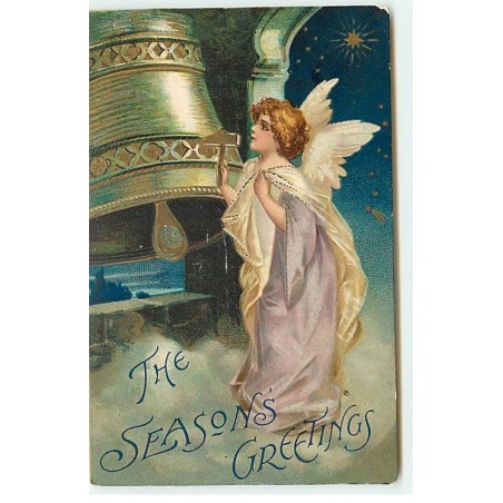 n°18380 - Carte Gaufrée - Clapsaddle - The Season's Greetings - Ange gardien frappant sur une cloche