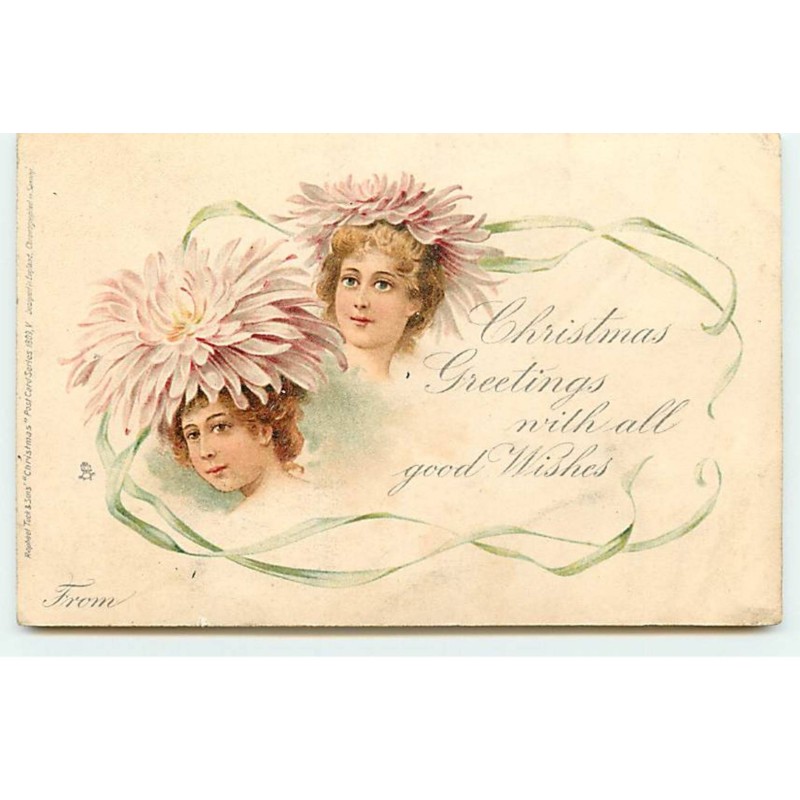 n°18384 - Christmas Greetings with all good Wisches - Jeunes femmes coiffées de fleurs