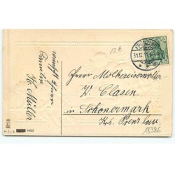 n°18386 - Carte Gaufrée - Viel Glück im neuen Jahre - Anges tirant une charette remplie de sacs de pièces d'or