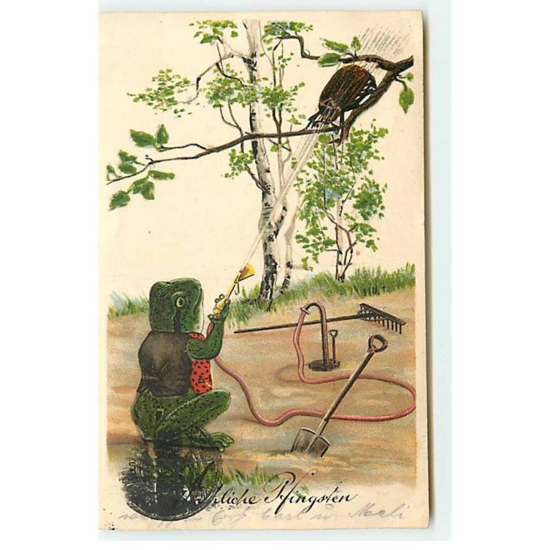 n°18394 - Fröhliche Pfingsten - Grenouille arrosant un hanneton