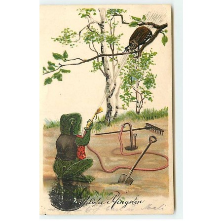 n°18394 - Fröhliche Pfingsten - Grenouille arrosant un hanneton