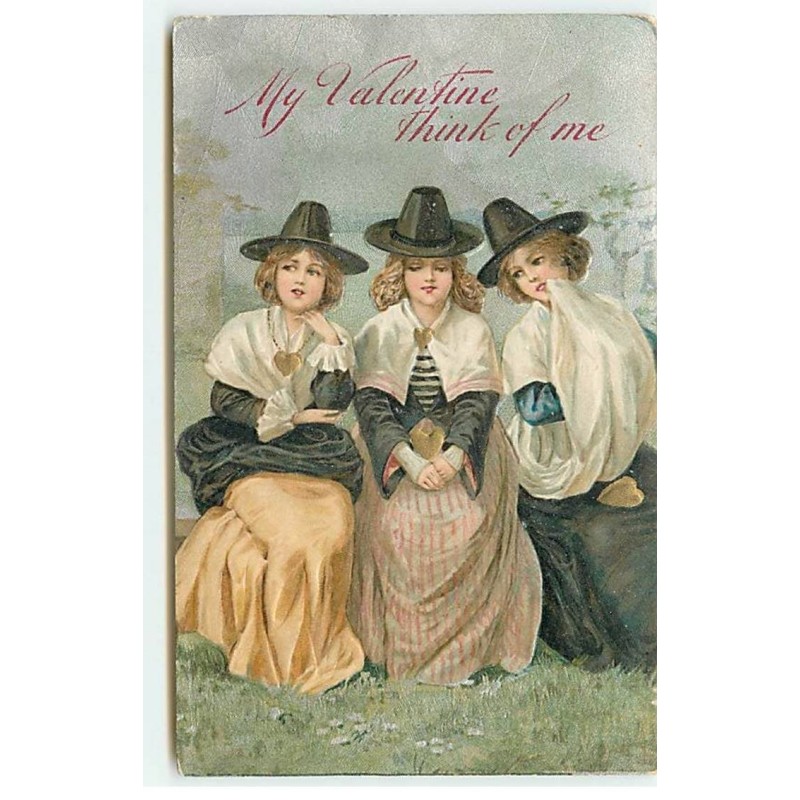 n°18397 - Carte Gaufrée - My Valentine think of me - Jeunes femmes
