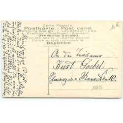 n°18422 - Carte Gaufrée - Prosit Neujahr - Veilleur de nuit près d'une horloge