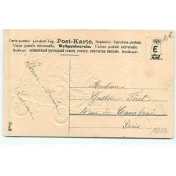 n°18423 - Carte Gaufrée - Bonne Année - Enfant dans une charette tirée par un cochon