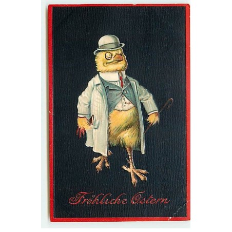 n°18428 - Carte Gaufrée - Fröhliche Ostern - Poussin habillé avec un costume