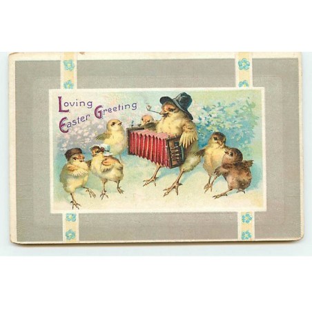 n°18431 - Loving Easter Greeting - Poussins autour d'un poussin jouant de l'accordéon