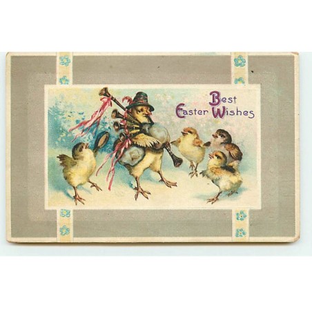 n°18432 - Best Easter Wisches - Poussins autour d'un poussin jouant de la cornemuse