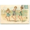 n°18444 - Carte Gaufrée - Jeunes baigneuses sur une plage - Cake Walk