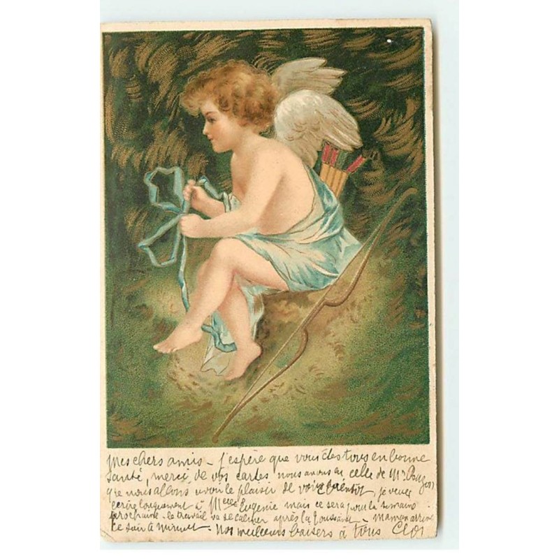 n°18447 - Clapsaddle - Ange-Cupidon jouant avec un ruban