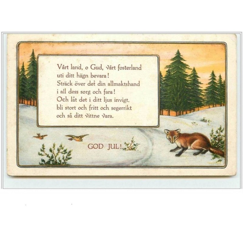 n°108 - Carte Gaufrée - God Jul - Paysage hivernal et renard