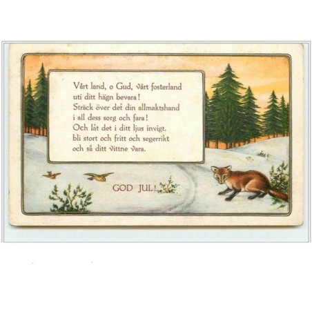 n°108 - Carte Gaufrée - God Jul - Paysage hivernal et renard