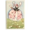 n°18482 - Chiostri - Joyeuses Pâques - Jeune femme dans un pré, tenant deux oeufs