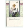 n°18483 - Herzliche Ostergrüsse - Jeune femme dans un jardin avec un papillon sur la main