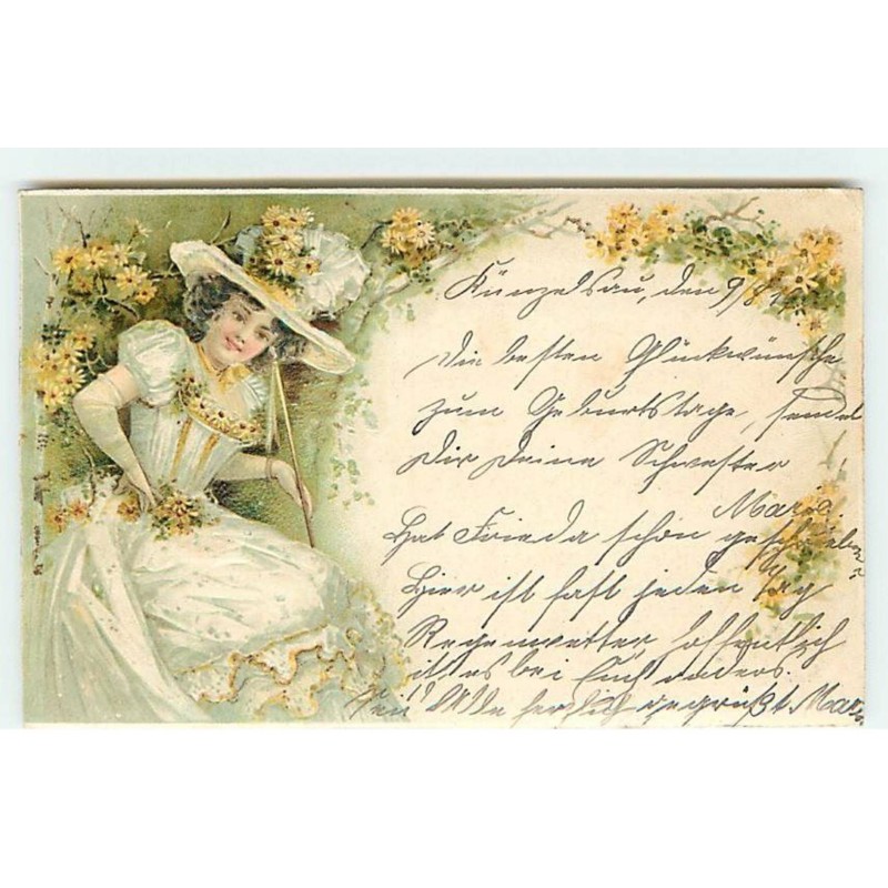 n°18497 - Carte en relief - Jeune femme parmi des marguerites
