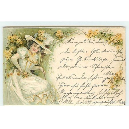n°18497 - Carte en relief - Jeune femme parmi des marguerites