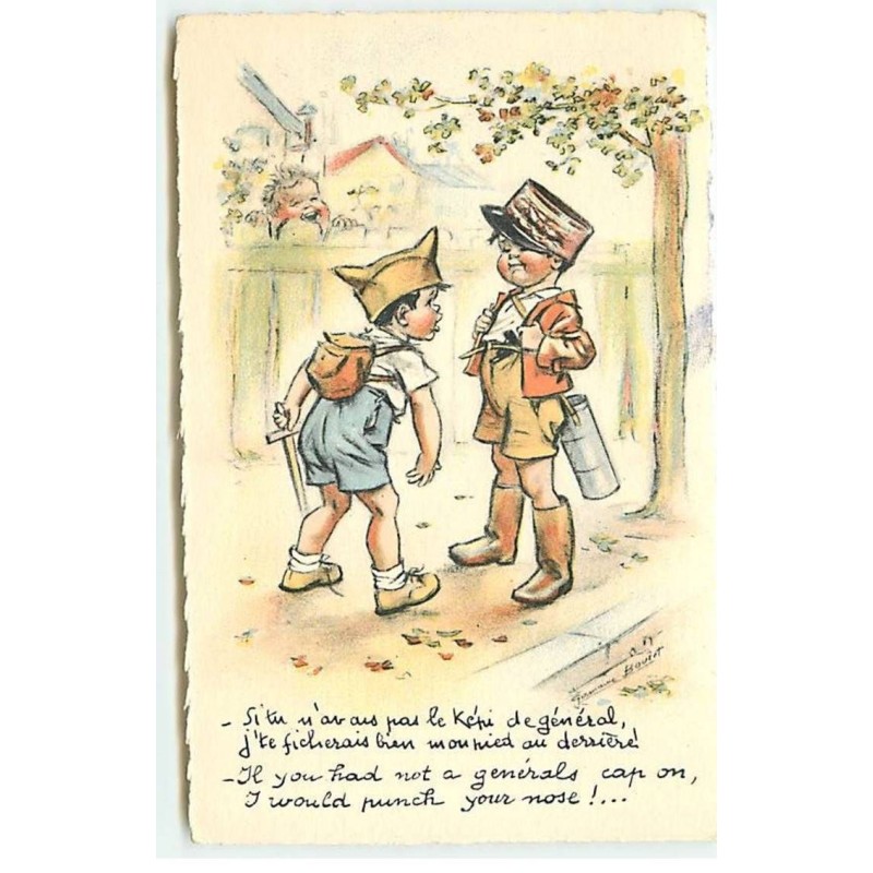 n°18502 - Germaine Bouret - Si tu n'avais pas le képi ... mon pied au derrière ! - Deux garçons