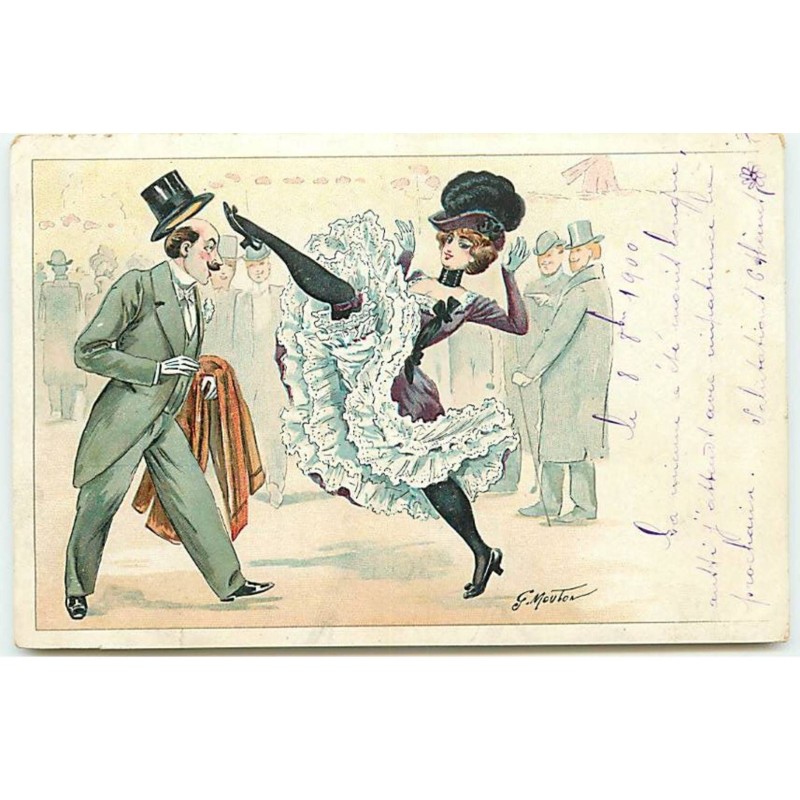n°18509 - G. Mouton - Jeune femme (style danseuse de french cancan) dansant devant un homme