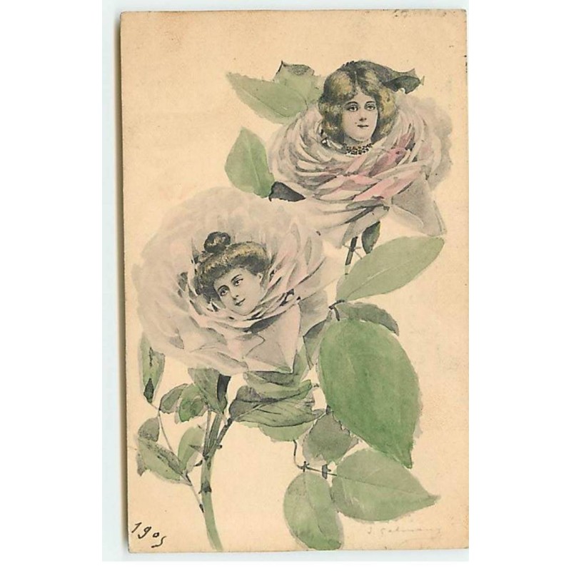 n°18515 - Portraits de jeunes femmes au milieu de roses - surréalisme