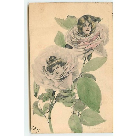 n°18515 - Portraits de jeunes femmes au milieu de roses - surréalisme