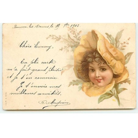 n°18517 - A & MB n°95 - Portrait d'une jeune fille au milieu d'une fleur - surréalisme