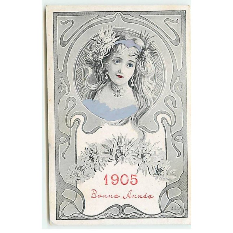 n°18520 - M.J.S. - Art Nouveau - 1905 Bonne Année - Jeune Femme - Grand Bazar