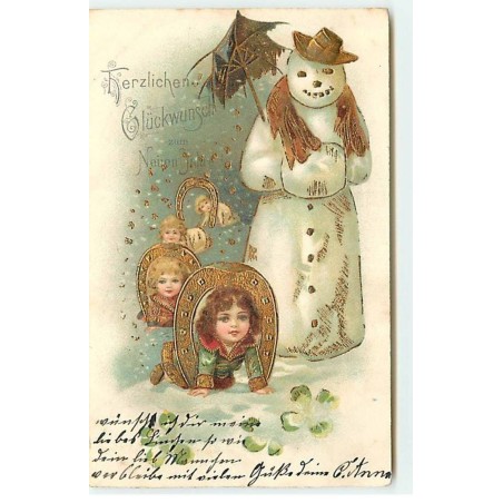 n°18526 - Herzlichen Glückwunsch zum Neuen Jahr - Enfants et bonhomme de neige
